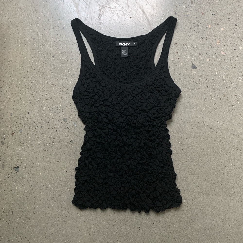 DKNY Black Smocked Fitted Tank Top